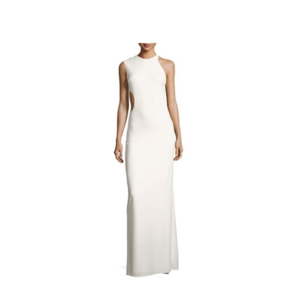 Halston Heritage Cream Sheath Gown Halter Sleeveless